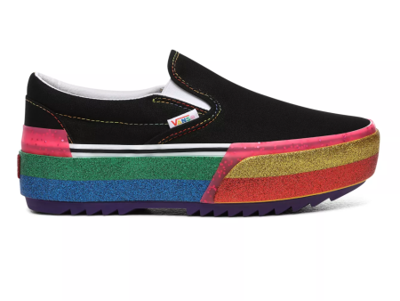 VANS CLASSIC SLIP ON S - (GLITTER) BLACK RAINBOW Supply