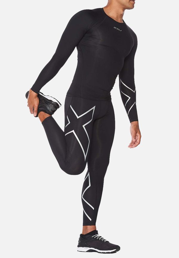 2XU  Core Compression L S Top Mens Black Silver Sale