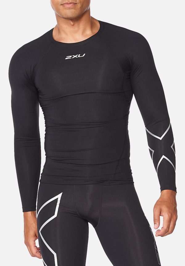 2XU  Core Compression L S Top Mens Black Silver Sale